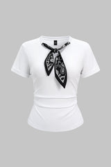 Artistic Print Tie-Up Short Sleeve T-shirt