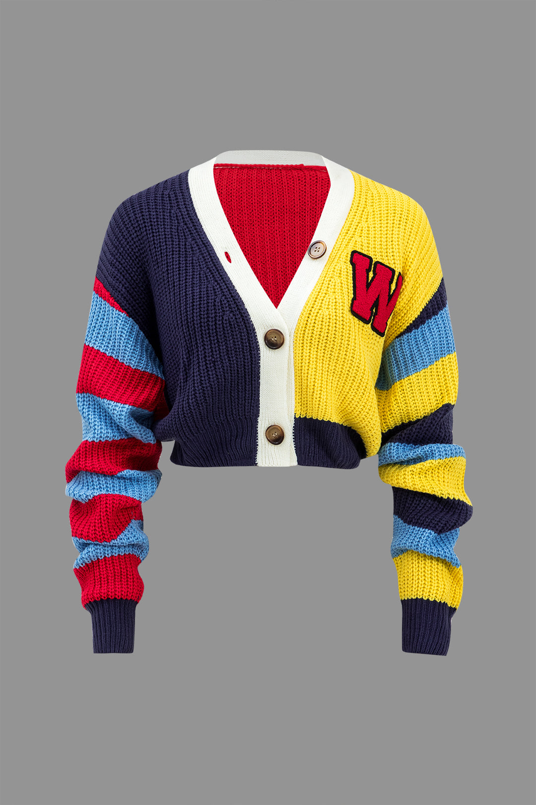 Contrast Knit Button Long Sleeve Cardigan