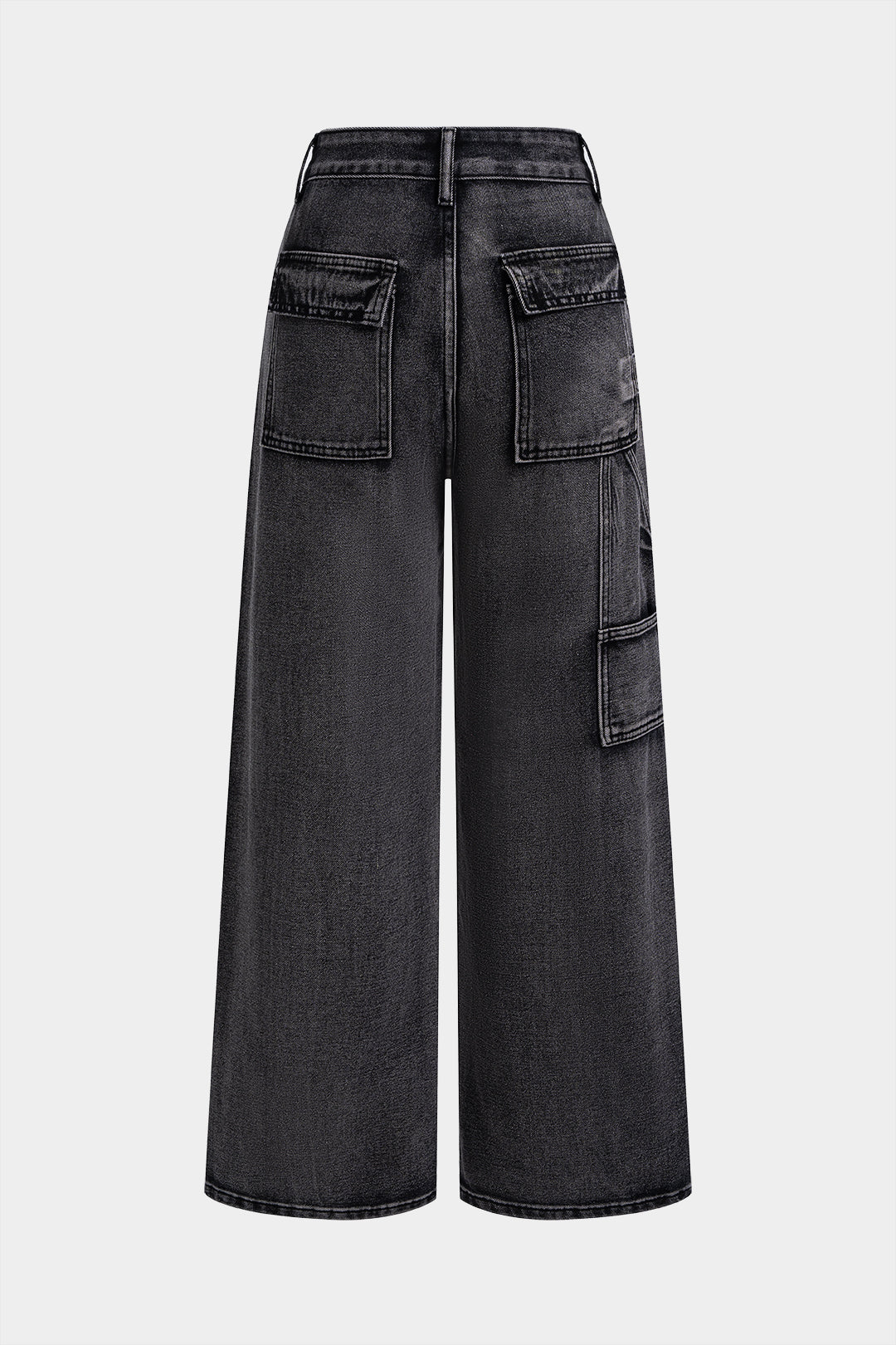 Denim Asymmetrical Pocket Wide Leg Jeans