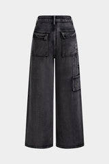 Denim Asymmetrical Pocket Wide Leg Jeans