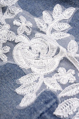 Denim Lace Trim Embroidery Shorts