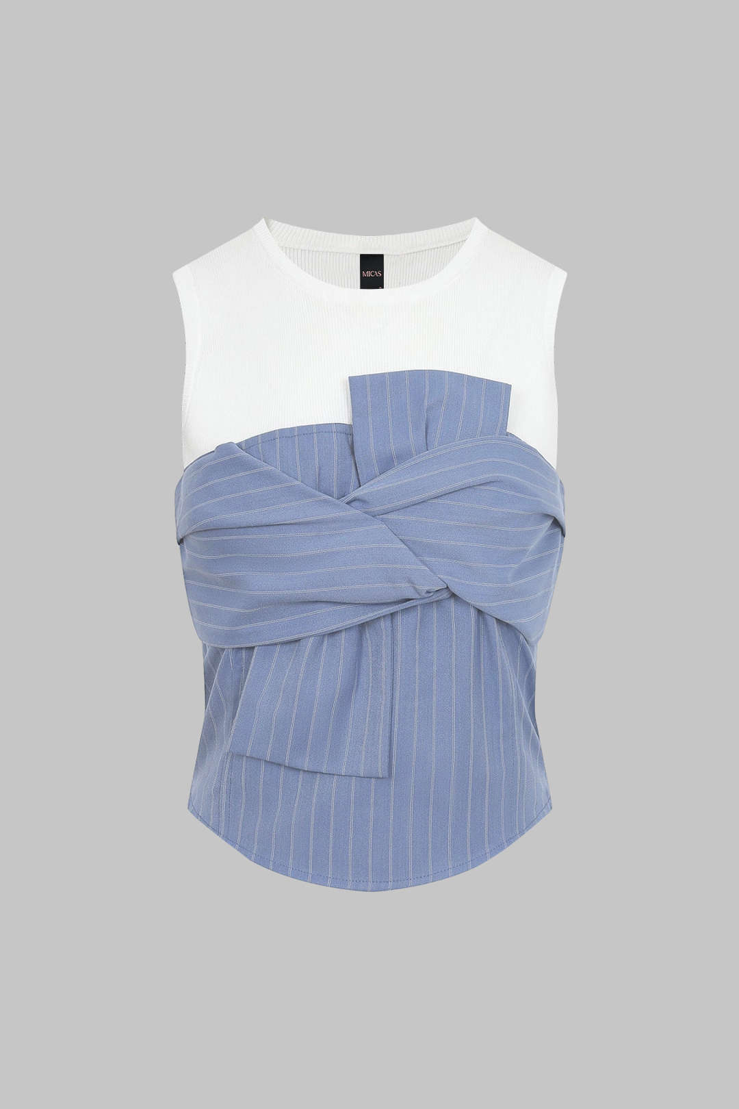 Contrast Stripes Print Asymmetrical Knotted Tank Top