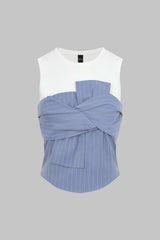 Contrast Stripes Print Asymmetrical Knotted Tank Top
