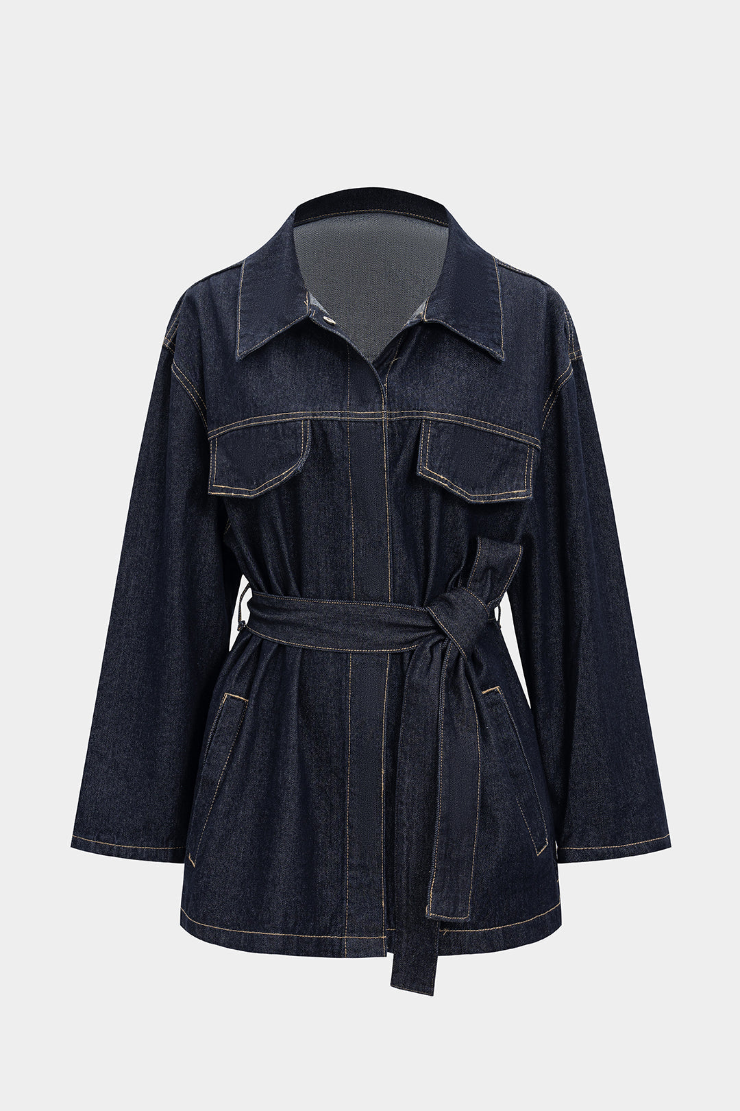 Denim Belted Long Sleeve Shirt