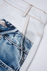 Denim Print Wide Leg Pants
