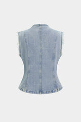 Denim Button Frayed Vest