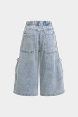 Denim Shirred Waistband Pocket Shorts