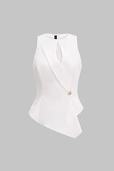 Cut Out Asymmetrical Button Tank Top