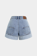 Denim Asymmetrical Pocket Shorts