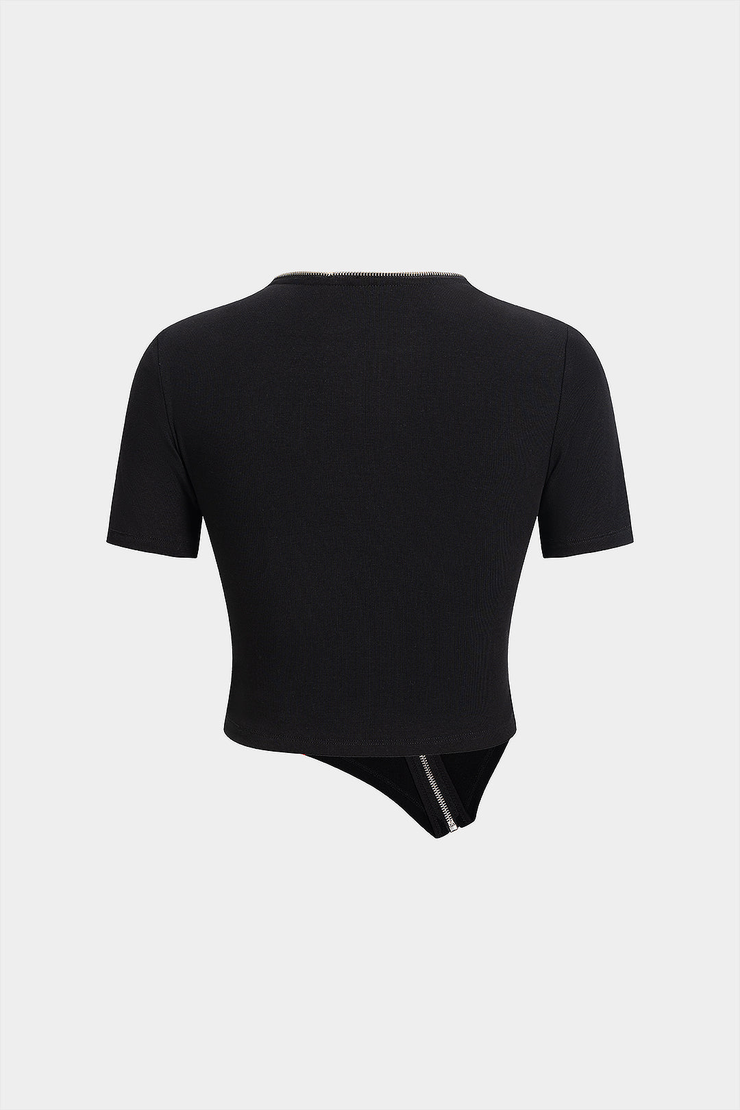 Asymmetrical Zipper Round Neck Short-Sleeve Top