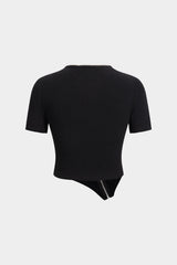 Asymmetrical Zipper Round Neck Short-Sleeve Top