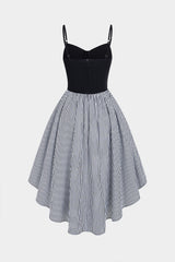 Contrast Stripes Print Asymmetrical Ruched Sleeveless Midi Dress