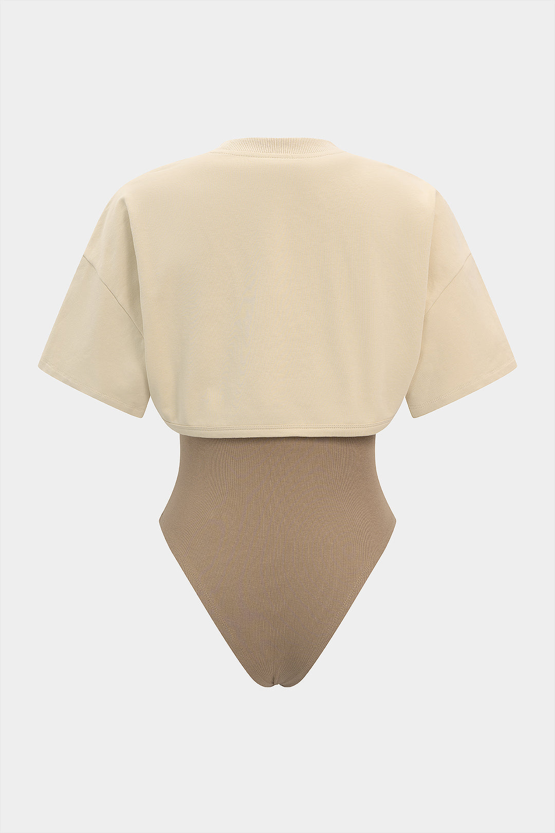 Contrast Round Neck Asymmetrical Short Sleeve Bodysuit