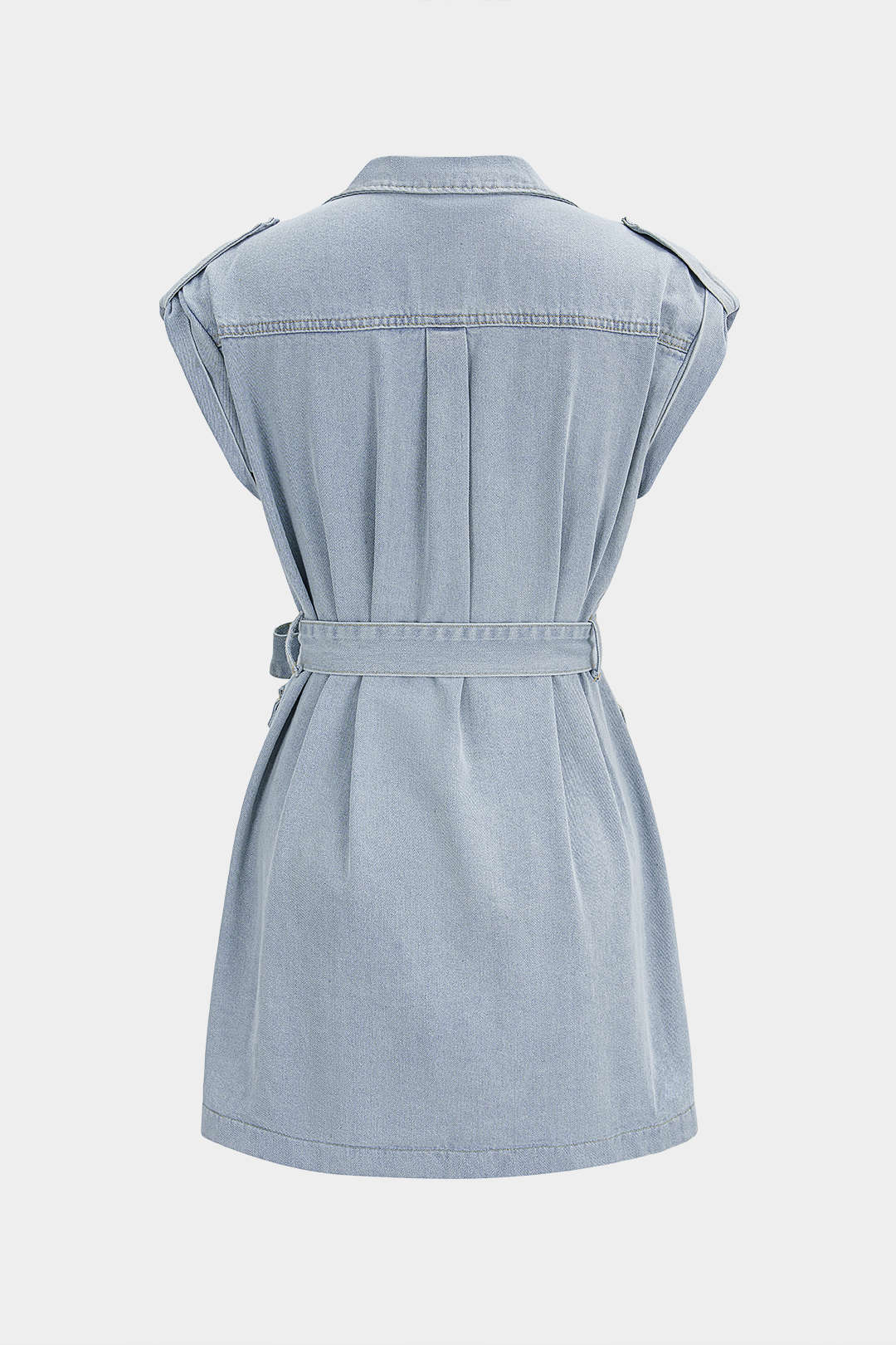 Denim Lapel Belted MIni Dress