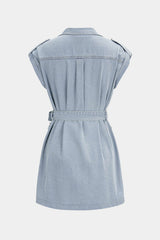 Denim Lapel Belted MIni Dress