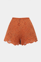 Cut Out Tie-Up Scalloped Hem Shorts