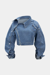 Denim  Asymmetrical Zipper Long-Sleeve Jacket