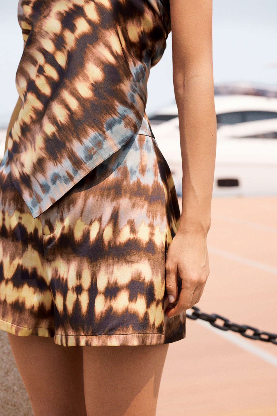 Abstract Tie Dye Print Satin Shorts