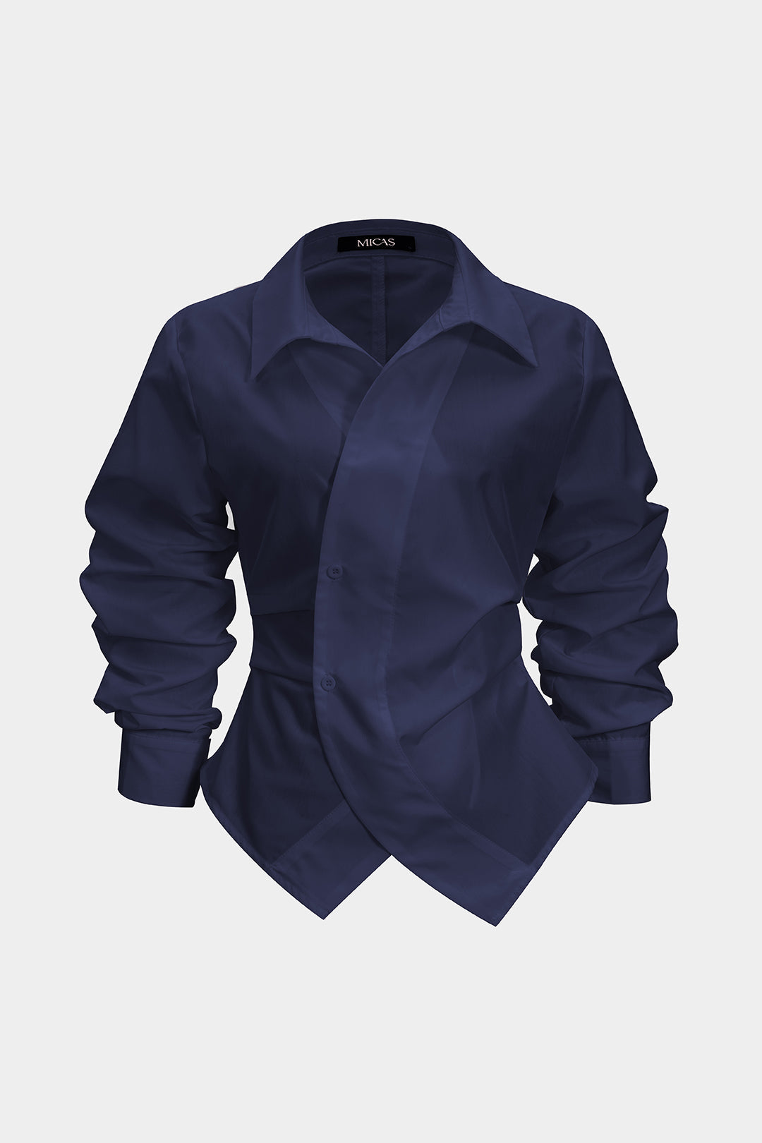 Button Irregular Ruched Long-Sleeve Shirt