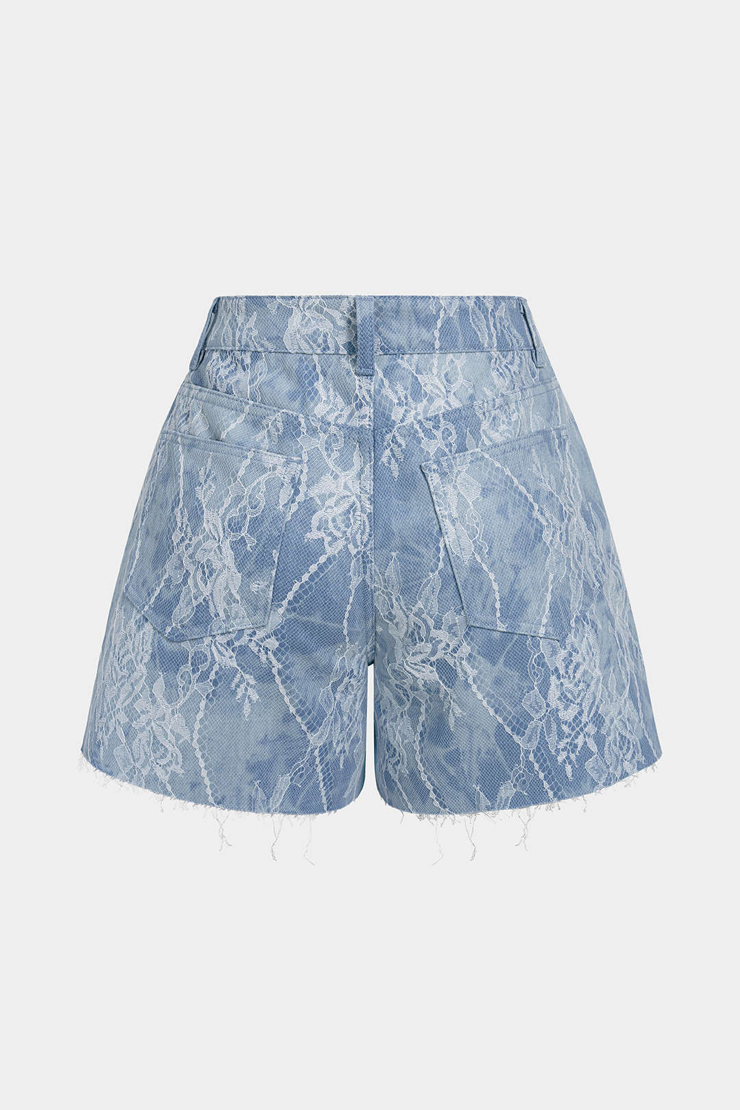 Denim Patchwork Lace Metallic Button Pocket Shorts