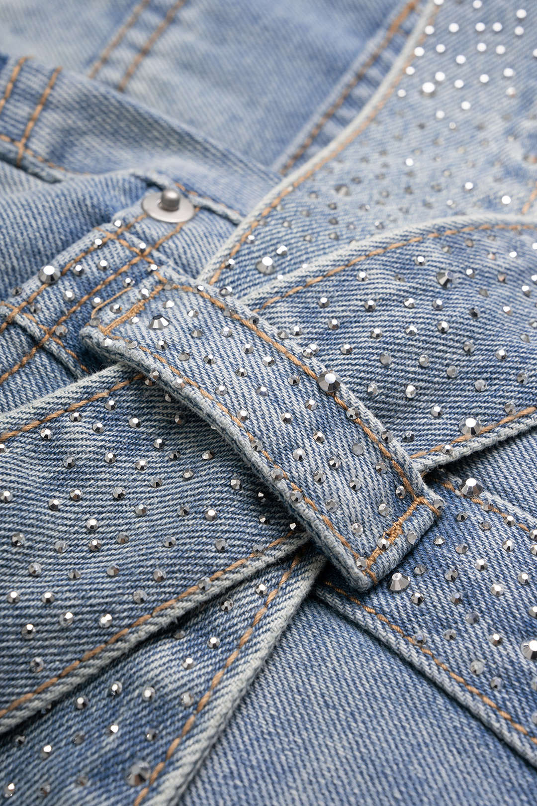 Denim Asymmetrical Rhinestone Bow Skirt