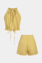 Cut Out Tie-Up Tank Top And Shorts Set