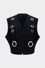 Denim Metallic Eyelet Vest