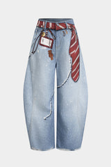 Denim Illusion Print High Waist Jeans