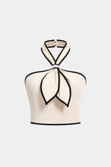 Contrast Binding Linen Halter Neck Top