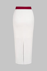 Contrast Textured Button Skirt