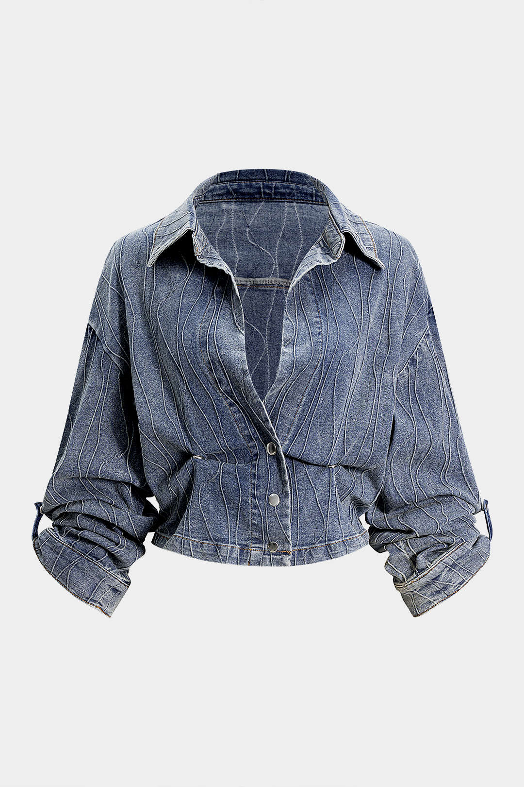 Denim Button Smocked Ruched Outerwear