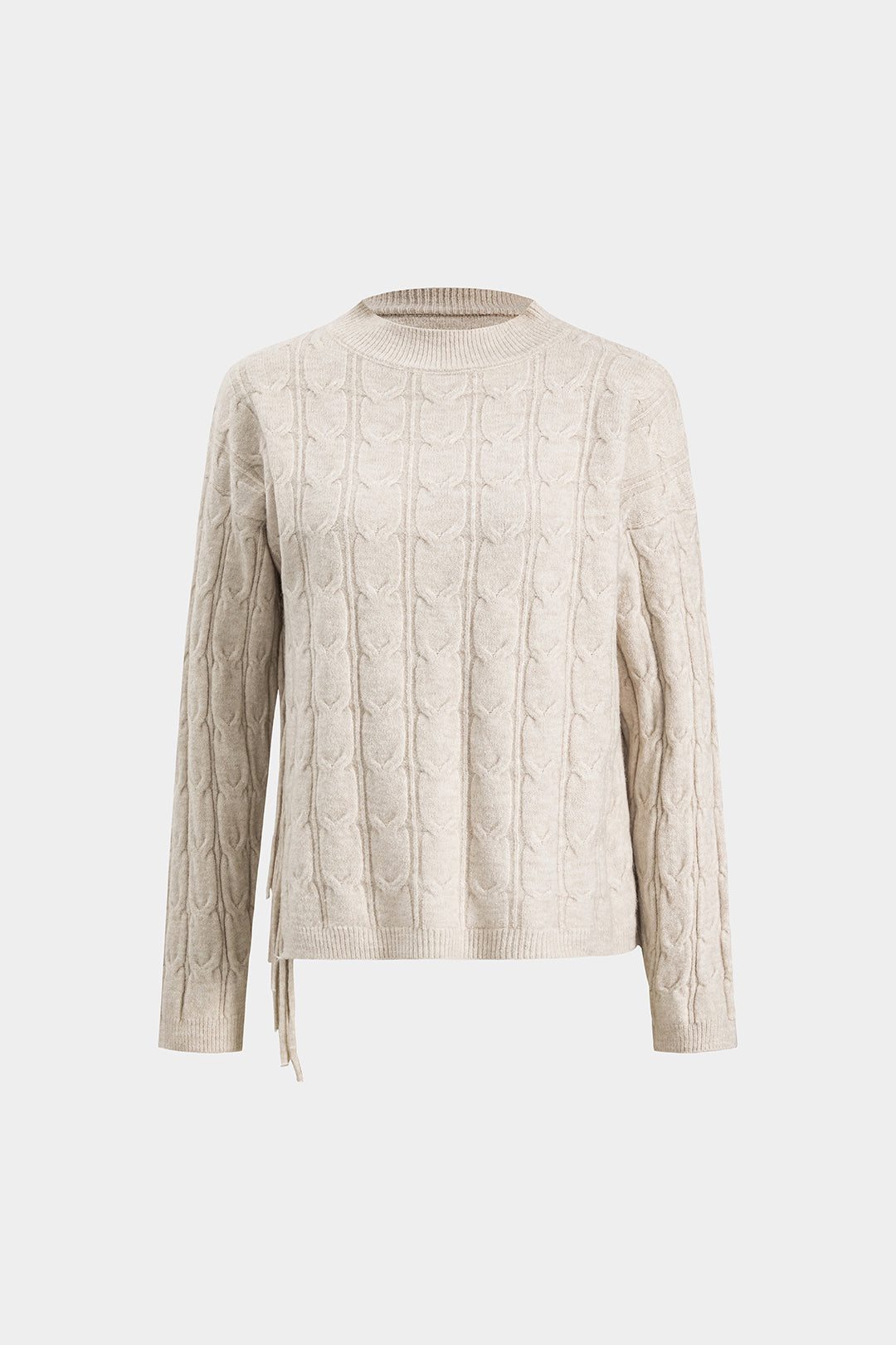 Cable Knit Fringe Long-Sleeve Top And Skirt Set