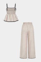 Contrast Binding Ruched Cami Top And High Waist Wide Leg Pants