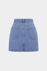 Denim Patchwork Asymmetrical Zipper Frayed Skirt