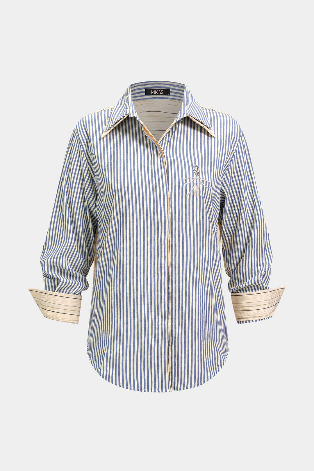 Contrast Stripes Print Embroidery Long-Sleeve Shirt