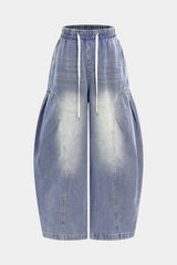 Denim Drawstring Shirred Waistband Jeans