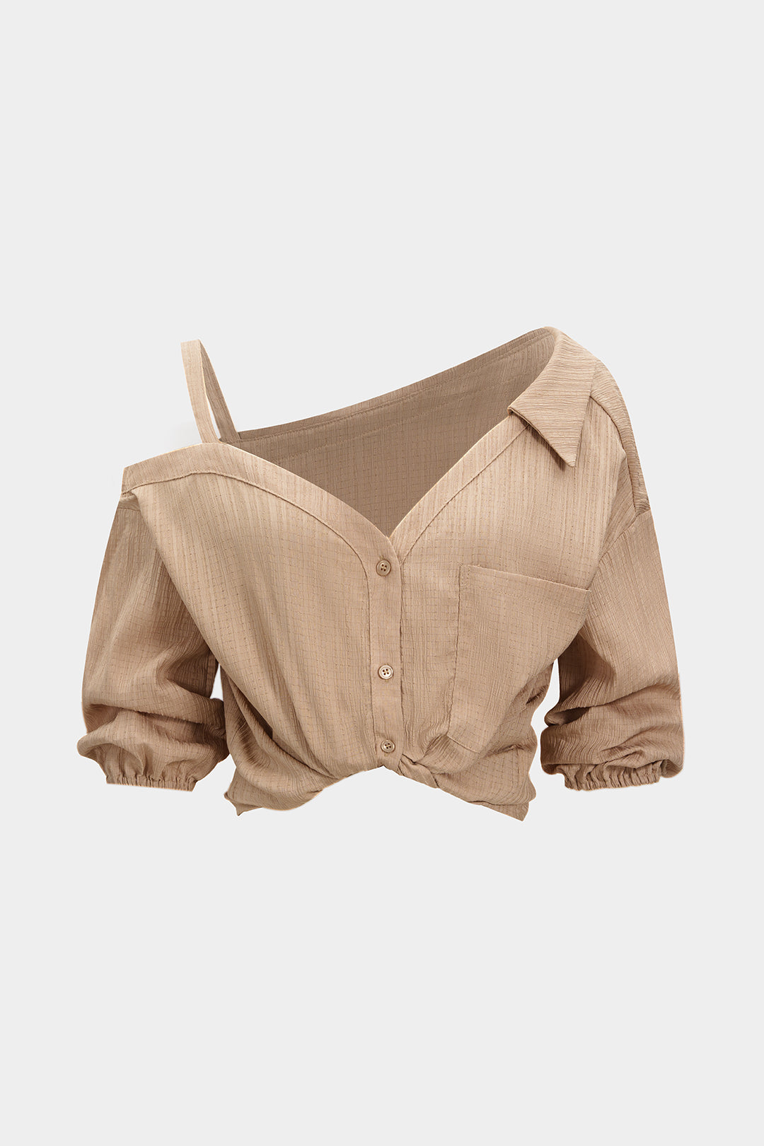 Button Asymmetrical Backless Long-Sleeve Shirt