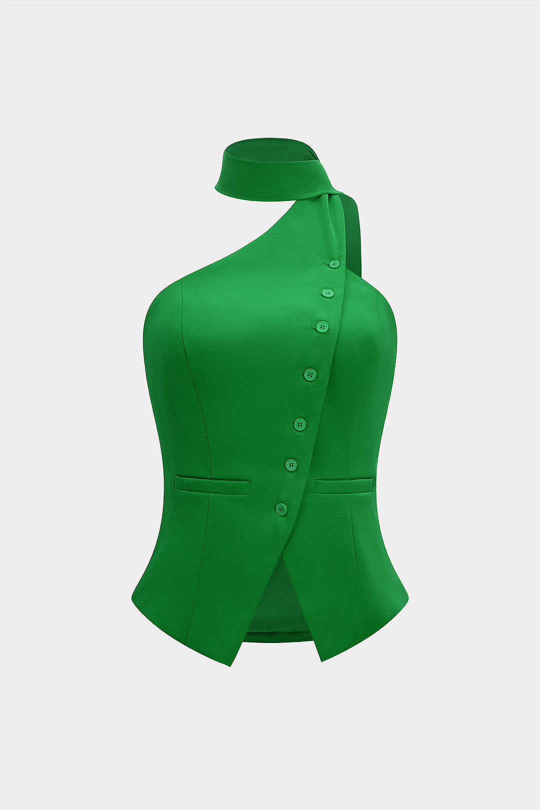 Button Halter Neck Backless Tank Top