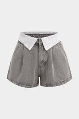 Denim Contrast High Waist Wide Leg Shorts