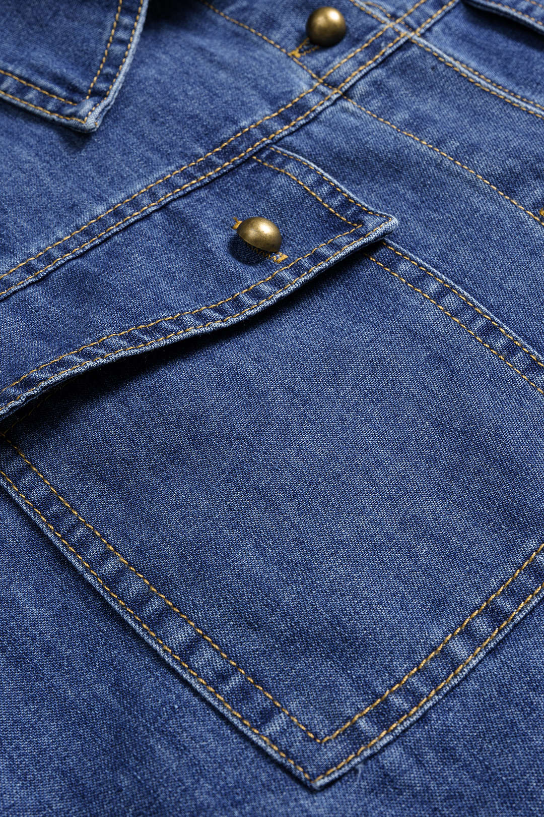 Denim Button Contrast Whipstitching Long Sleeve Shirt