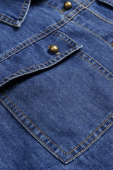 Denim Button Contrast Whipstitching Long Sleeve Shirt
