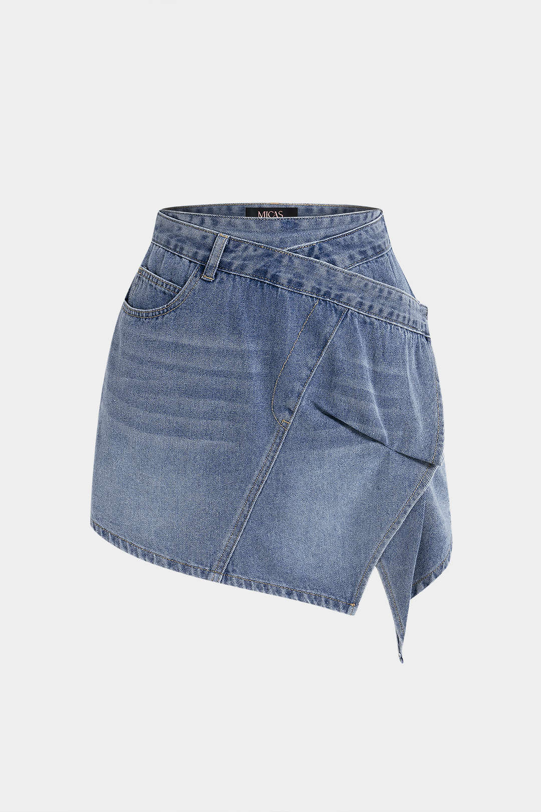 Denim Crossed Asymmetrical Ruched Skirt