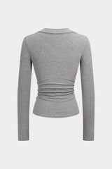 Crossed Ruched Long-Sleeve Top