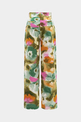 Abstract Print Satin High Waist Wide Leg Trousers