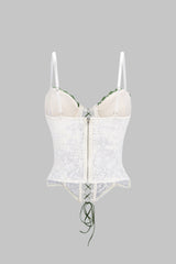 Contrast Trim Lace Corset Tie-Up Cami Top