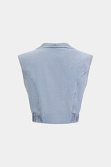 Denim V-Neck Asymmetrical Zipper Vest