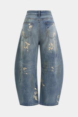 Denim Washed Dirty Wide Leg Barrel Jeans