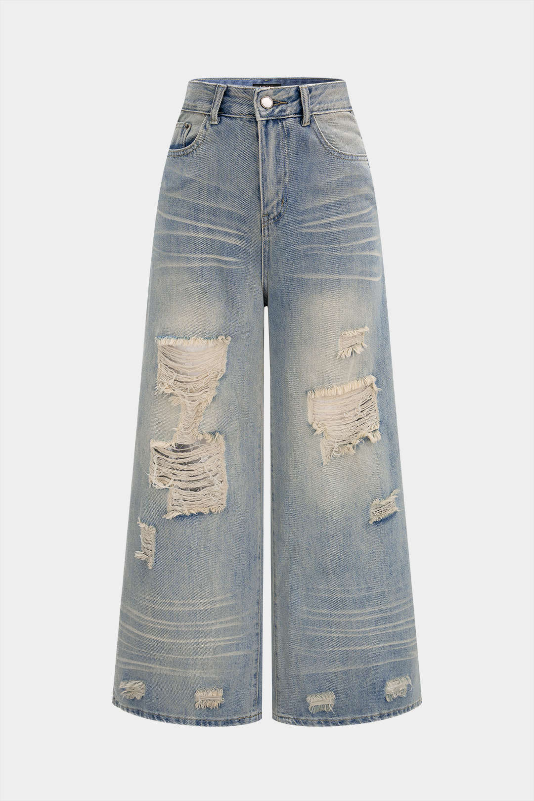 Denim Asymmetrical Frayed Wide Leg Jeans
