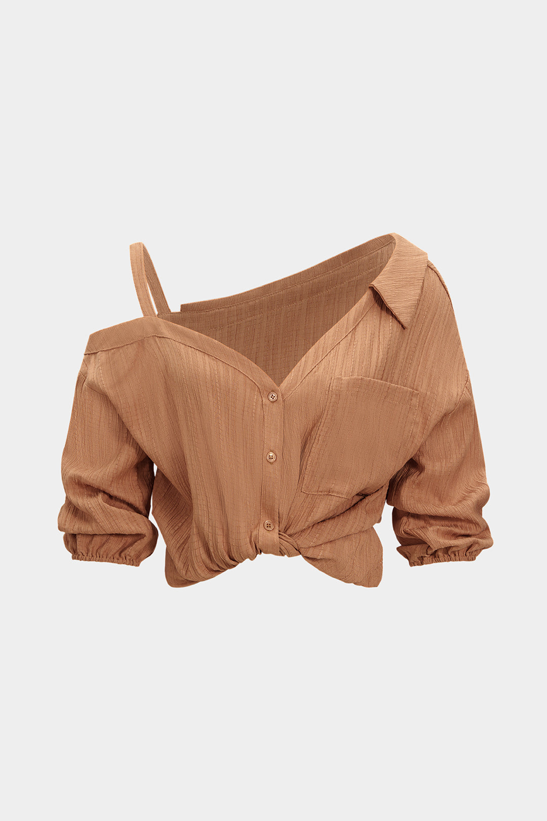 Button Asymmetrical Backless Long-Sleeve Shirt