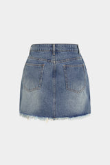 Denim Asymmetrical Frayed Skirt